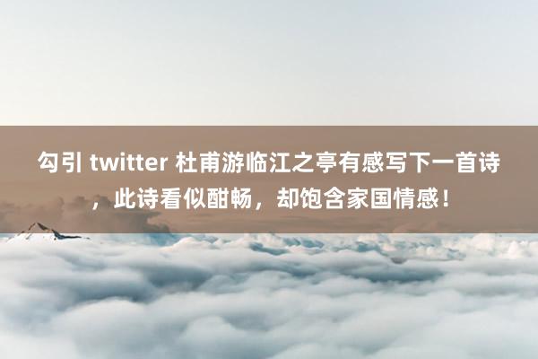 勾引 twitter 杜甫游临江之亭有感写下一首诗，此诗看似酣畅，却饱含家国情感！
