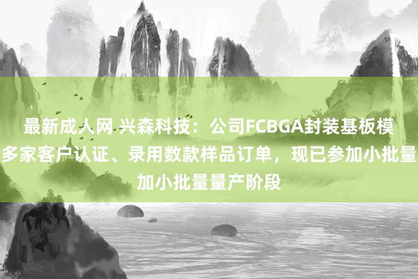 最新成人网 兴森科技：公司FCBGA封装基板模式已通过多家客户认证、录用数款样品订单，现已参加小批量量产阶段