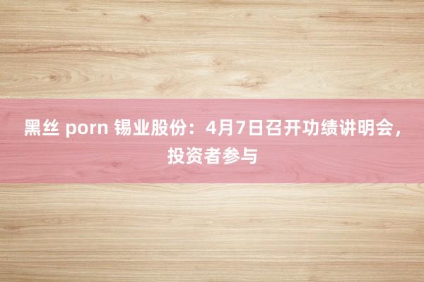 黑丝 porn 锡业股份：4月7日召开功绩讲明会，投资者参与