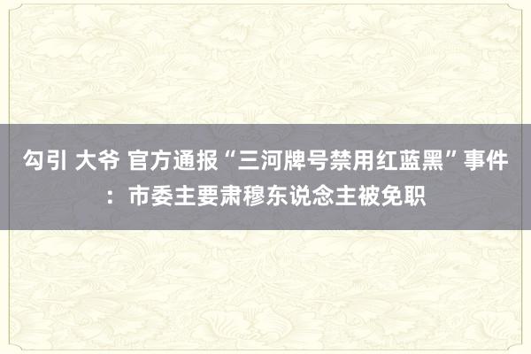 勾引 大爷 官方通报“三河牌号禁用红蓝黑”事件：市委主要肃穆东说念主被免职