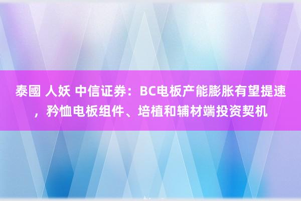 泰國 人妖 中信证券：BC电板产能膨胀有望提速，矜恤电板组件、培植和辅材端投资契机